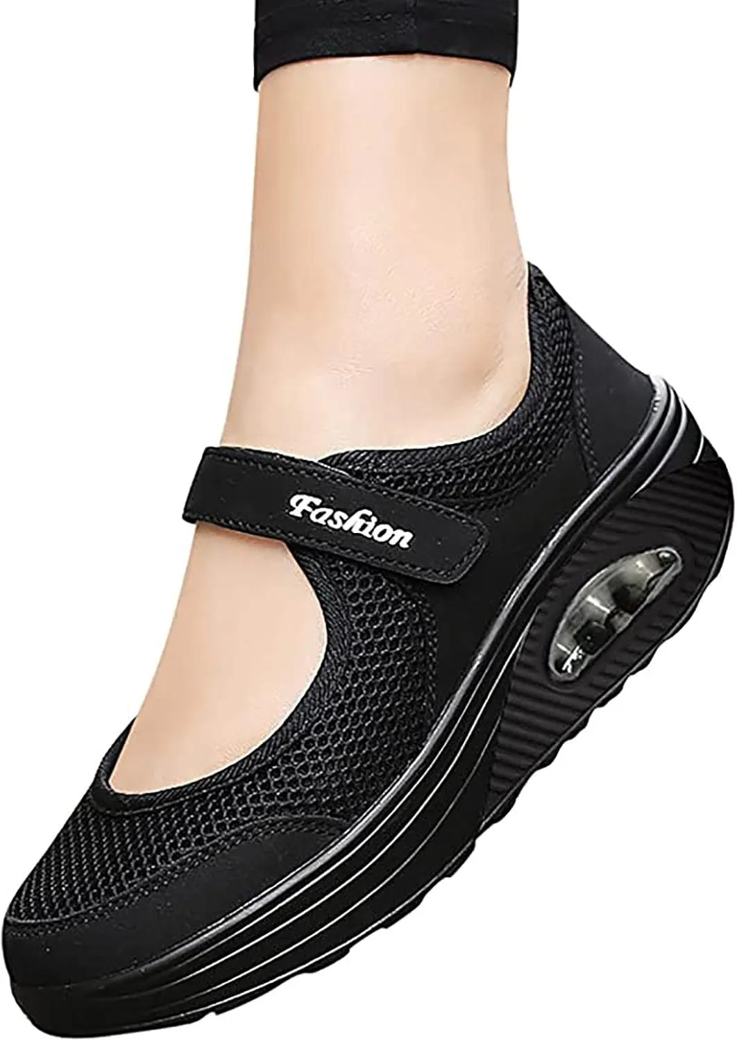 Womens Mesh Walking Shoes Working Nurse Shoes Non-Slip Adjustable Breathable Wedges Slip- Mary Janes Sneaker Fitness Casual Nursing Orthotic, Mary Jane Shoes, Lightweight Shoes Black