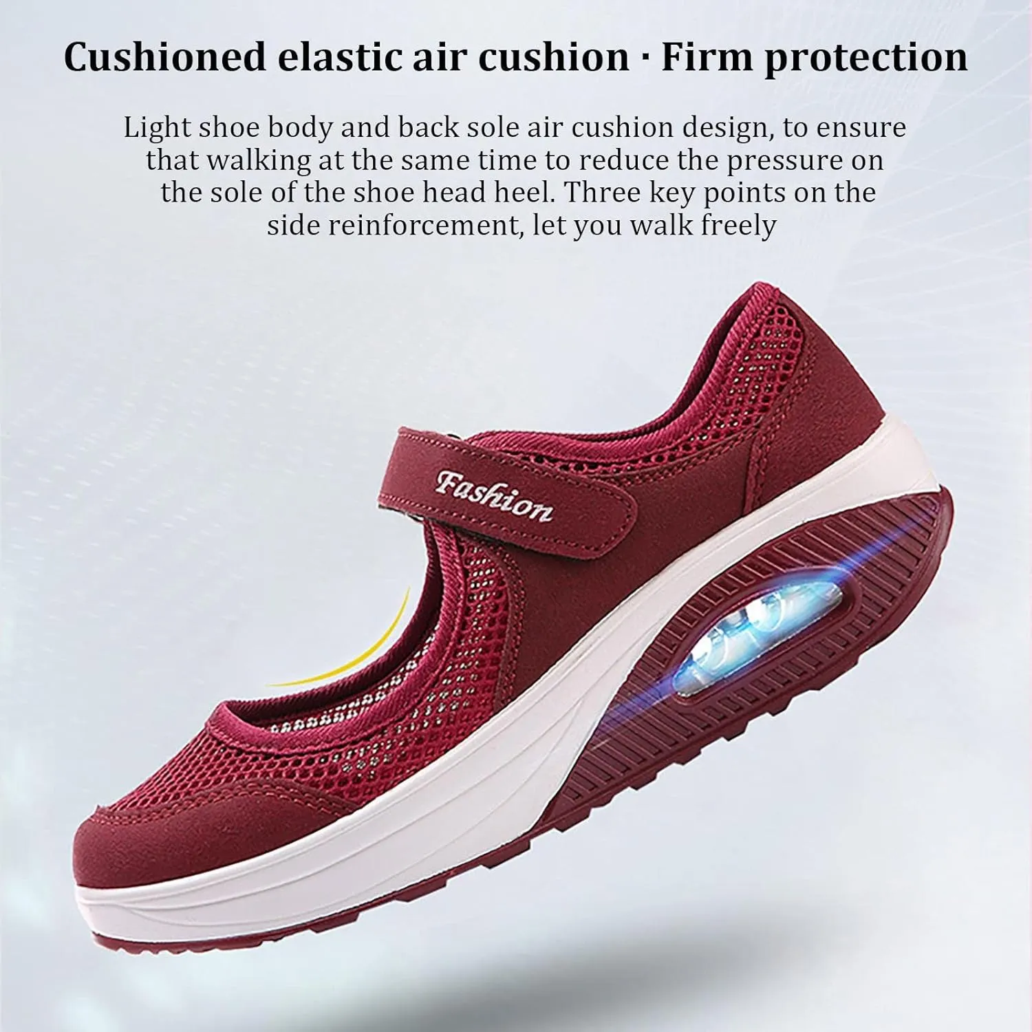 Womens Mesh Walking Shoes Working Nurse Shoes Non-Slip Adjustable Breathable Wedges Slip- Mary Janes Sneaker Fitness Casual Nursing Orthotic, Mary Jane Shoes, Lightweight Shoes Wine Red