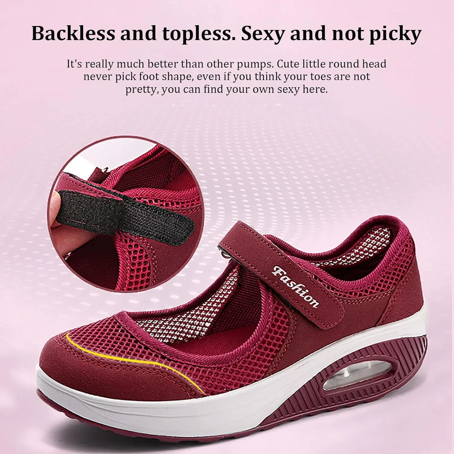 Womens Mesh Walking Shoes Working Nurse Shoes Non-Slip Adjustable Breathable Wedges Slip- Mary Janes Sneaker Fitness Casual Nursing Orthotic, Mary Jane Shoes, Lightweight Shoes Wine Red
