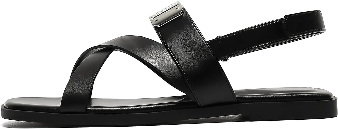 Women’s One Band Flat Sandals with Ankle Strap Back Counter Buckle Flat Sandals