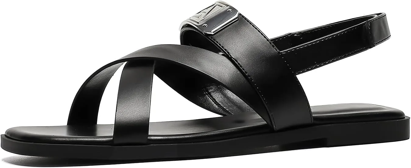 Women’s One Band Flat Sandals with Ankle Strap Back Counter Buckle Flat Sandals