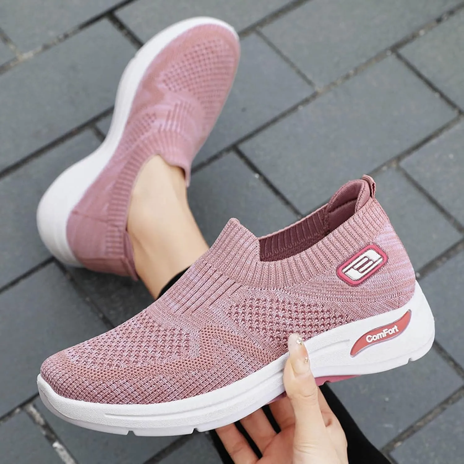 Womens Orthopedic Sneakers Slip On Running Tennis Shoes Breathable Woven Nurse Shoes Casual Air Cushion Walking Shoes