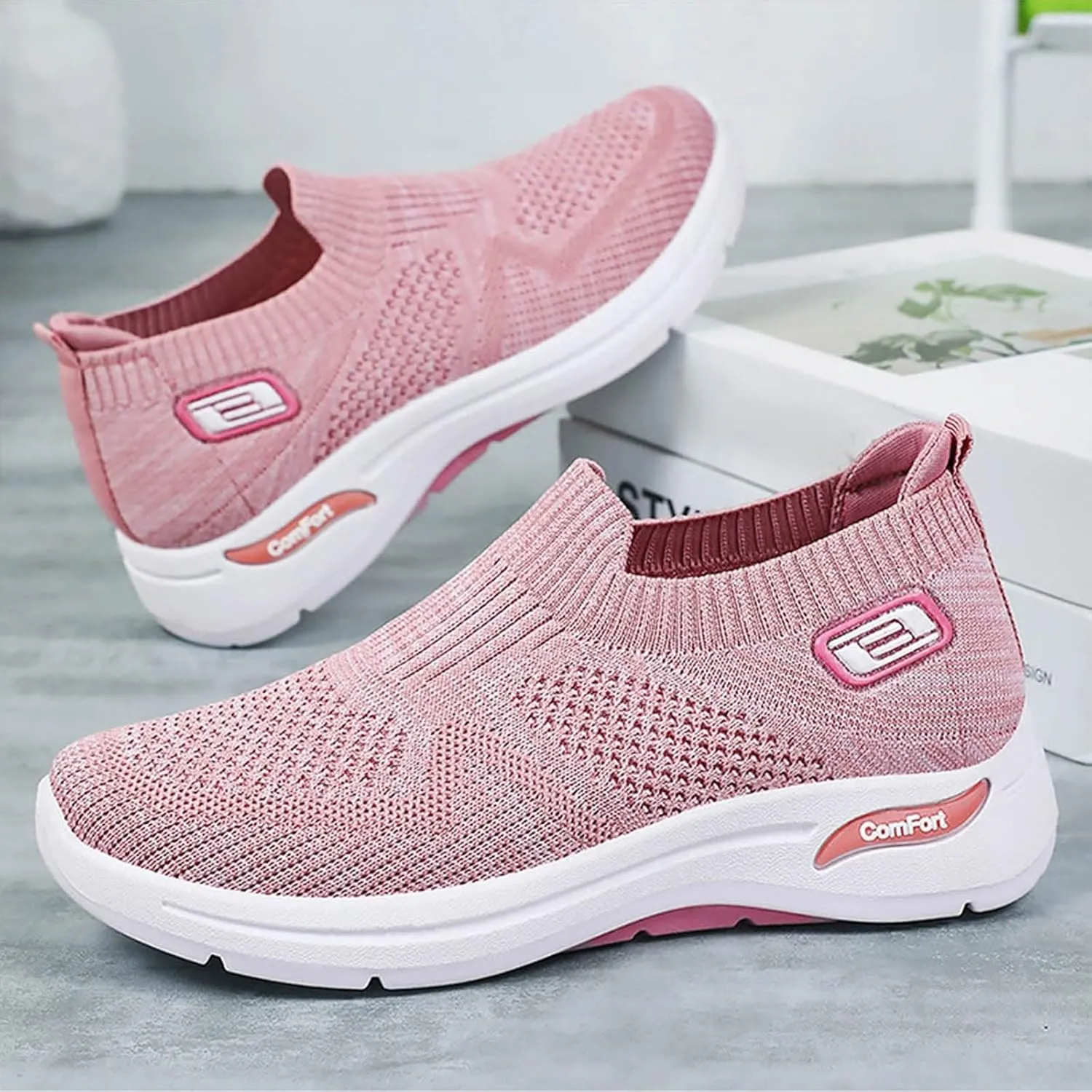 Womens Orthopedic Sneakers Slip On Running Tennis Shoes Breathable Woven Nurse Shoes Casual Air Cushion Walking Shoes
