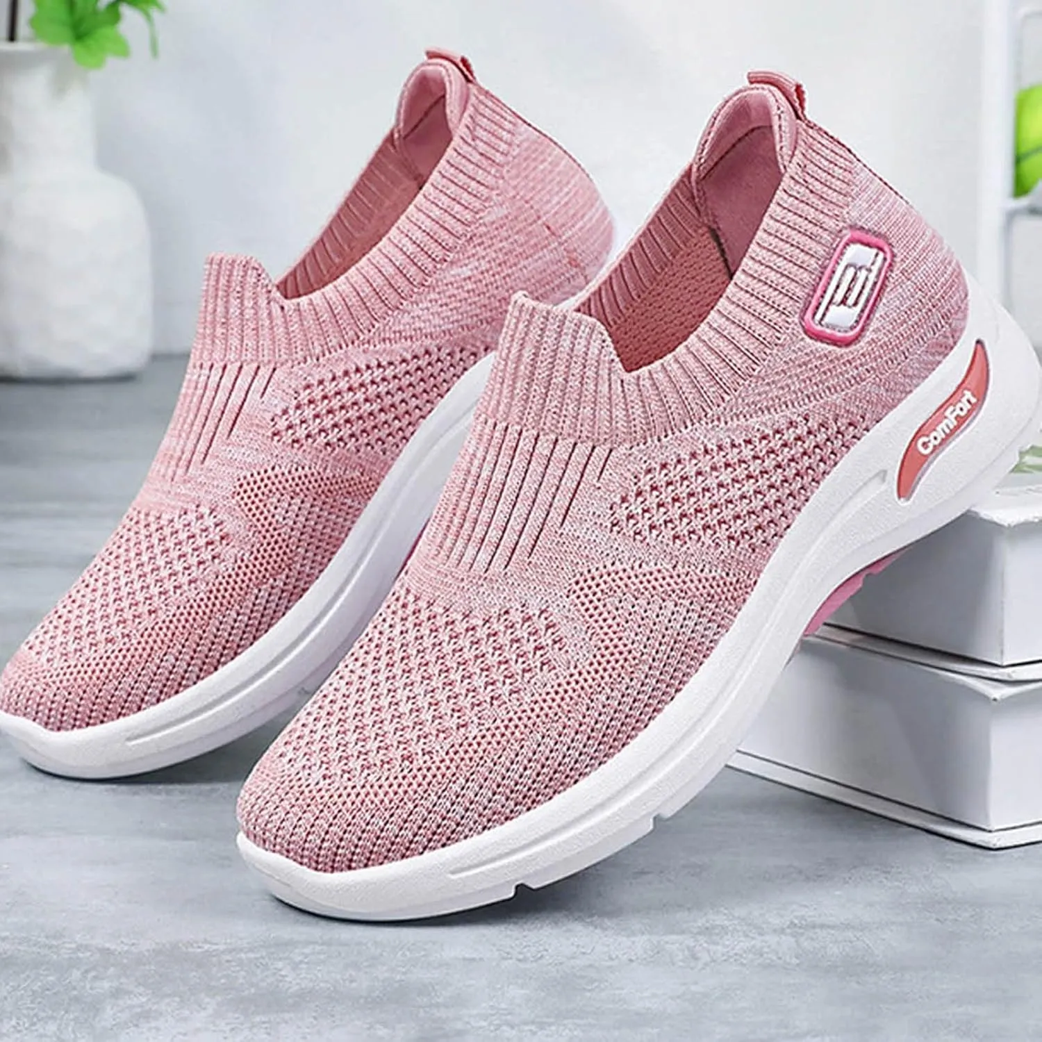 Womens Orthopedic Sneakers Slip On Running Tennis Shoes Breathable Woven Nurse Shoes Casual Air Cushion Walking Shoes