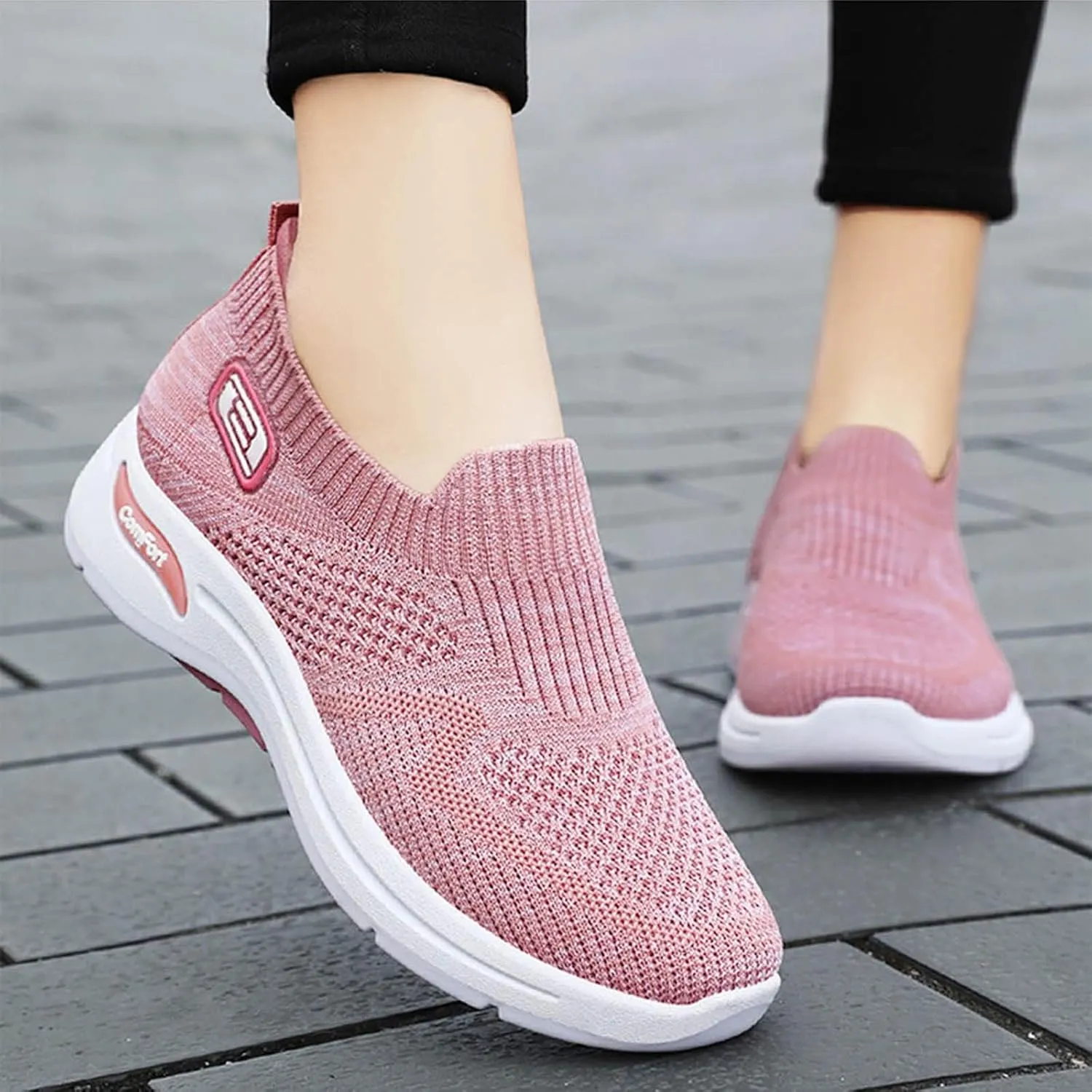 Womens Orthopedic Sneakers Slip On Running Tennis Shoes Breathable Woven Nurse Shoes Casual Air Cushion Walking Shoes