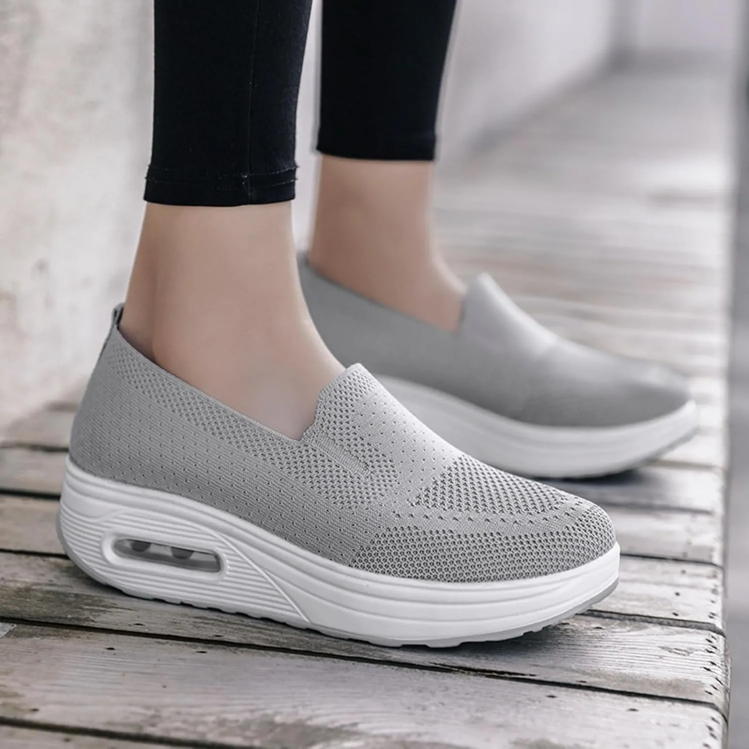 Women's Orthopedic Sneakers Summer Casual Breathable Mesh Hollow Out Slip on Walking Shoes Trendy Comfortable Air Cushion Stretch Diabetic Platform Sneakers with Arch Support