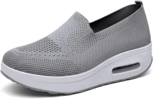 Women's Orthopedic Sneakers Summer Casual Breathable Mesh Hollow Out Slip on Walking Shoes Trendy Comfortable Air Cushion Stretch Diabetic Platform Sneakers with Arch Support