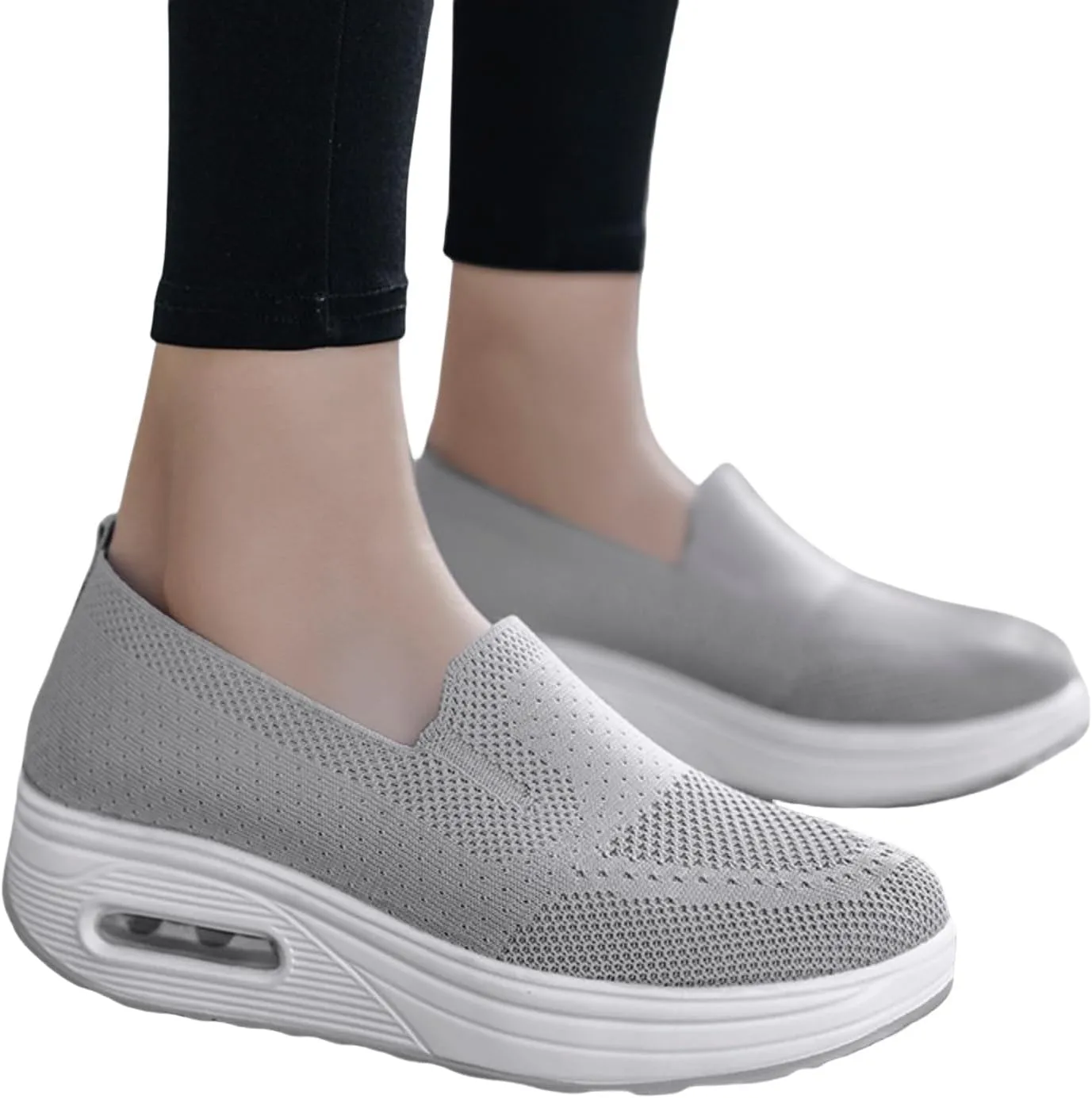 Women's Orthopedic Sneakers Summer Casual Breathable Mesh Hollow Out Slip on Walking Shoes Trendy Comfortable Air Cushion Stretch Diabetic Platform Sneakers with Arch Support