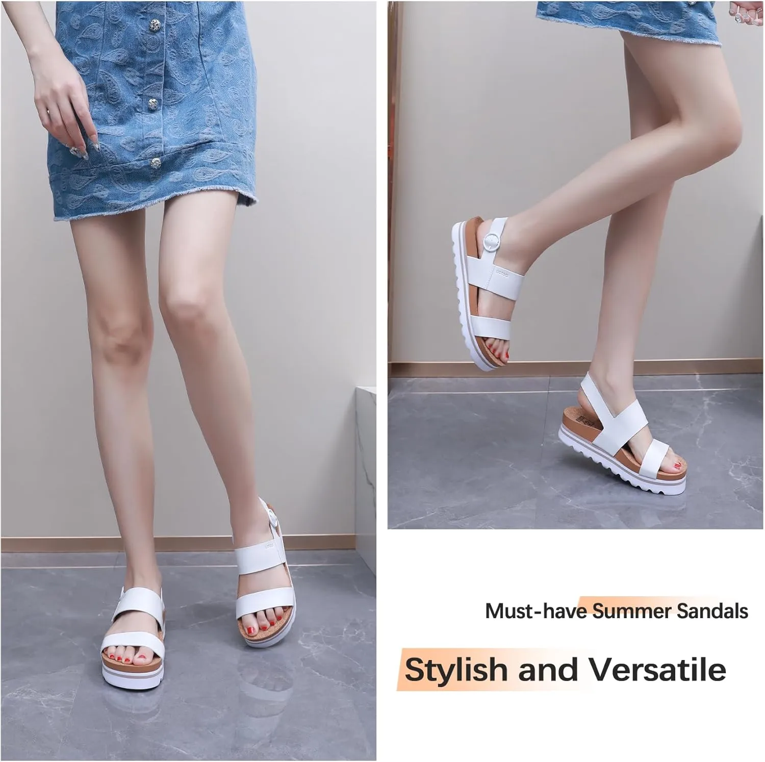 Women's Platform Sandals Arch Support Beach Slides for Woman Orthotic Summer Causal Cork Footbed Adjustable Buckle Elastic Band Cushion Cute Flatform sandalias de mujer