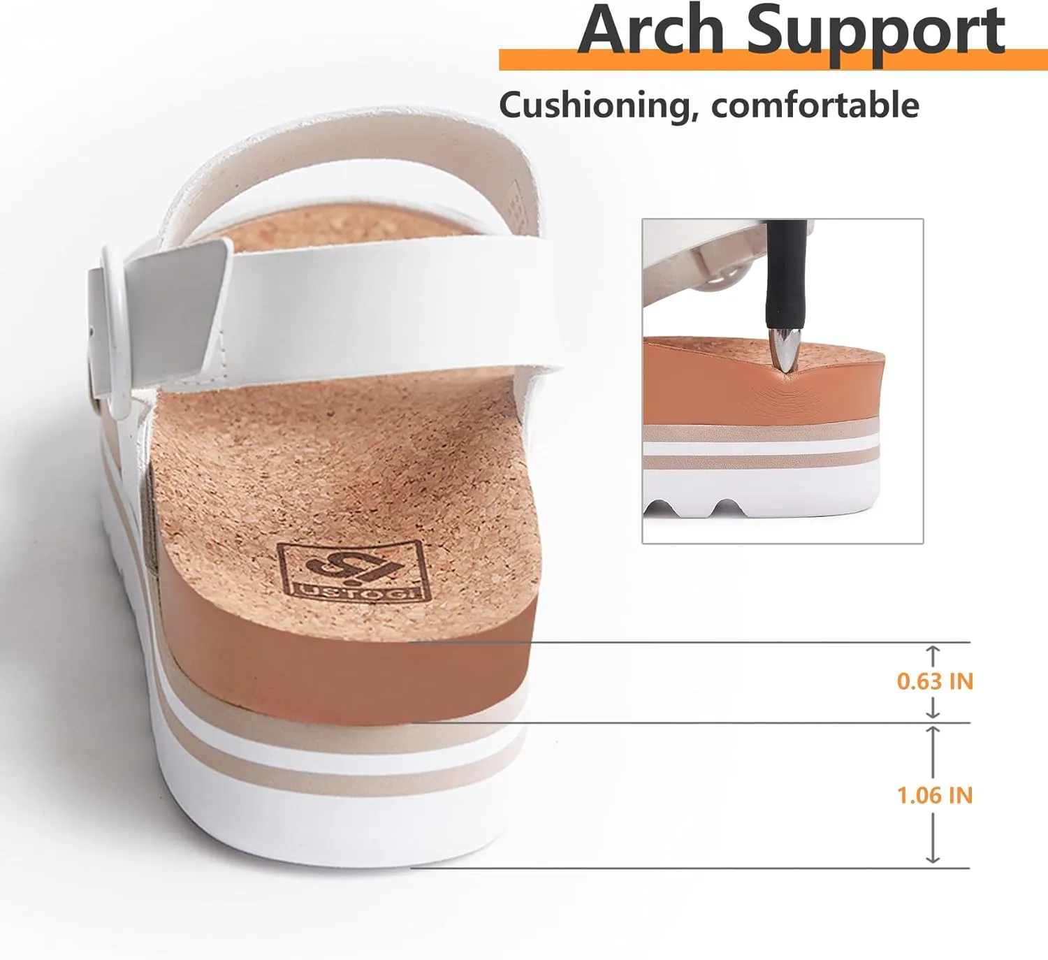 Women's Platform Sandals Arch Support Beach Slides for Woman Orthotic Summer Causal Cork Footbed Adjustable Buckle Elastic Band Cushion Cute Flatform sandalias de mujer