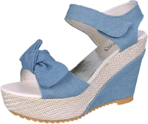Women's Platform Sandals Wedge Open Toe Ankle Strap Lace Wedding Bridesmaid Shoes Dressy Close Toe Casual Bohemia Lightweight