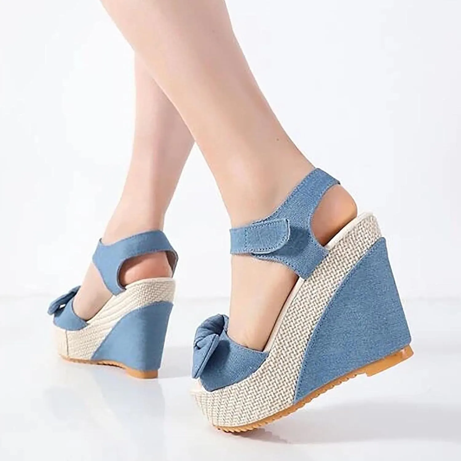Women's Platform Sandals Wedge Open Toe Ankle Strap Lace Wedding Bridesmaid Shoes Dressy Close Toe Casual Bohemia Lightweight