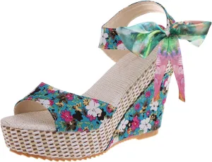 Women's Platform Sandals Wedge Open Toe Ankle Strap Lace Wedding Bridesmaid Shoes Dressy Close Toe Low Heel Lightweight