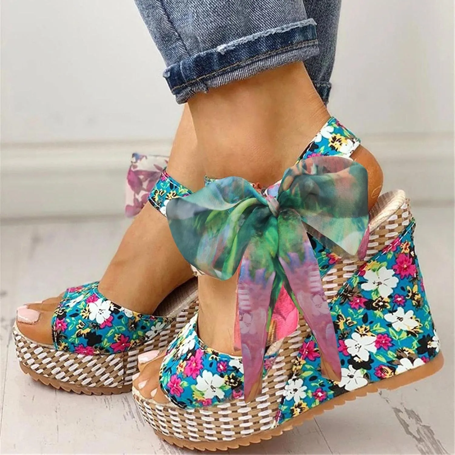Women's Platform Sandals Wedge Open Toe Ankle Strap Lace Wedding Bridesmaid Shoes Dressy Close Toe Low Heel Lightweight
