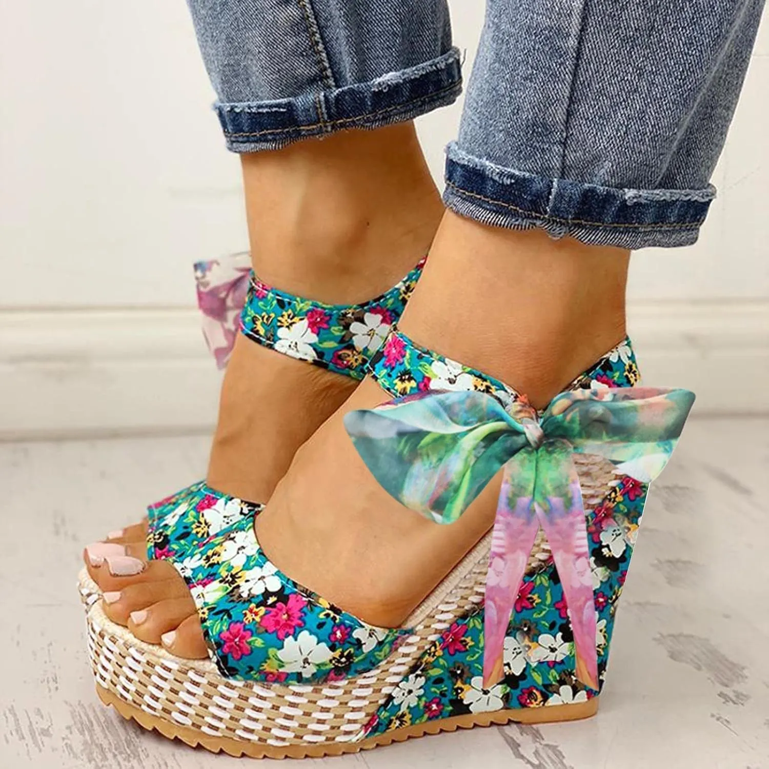 Women's Platform Sandals Wedge Open Toe Ankle Strap Lace Wedding Bridesmaid Shoes Dressy Close Toe Low Heel Lightweight