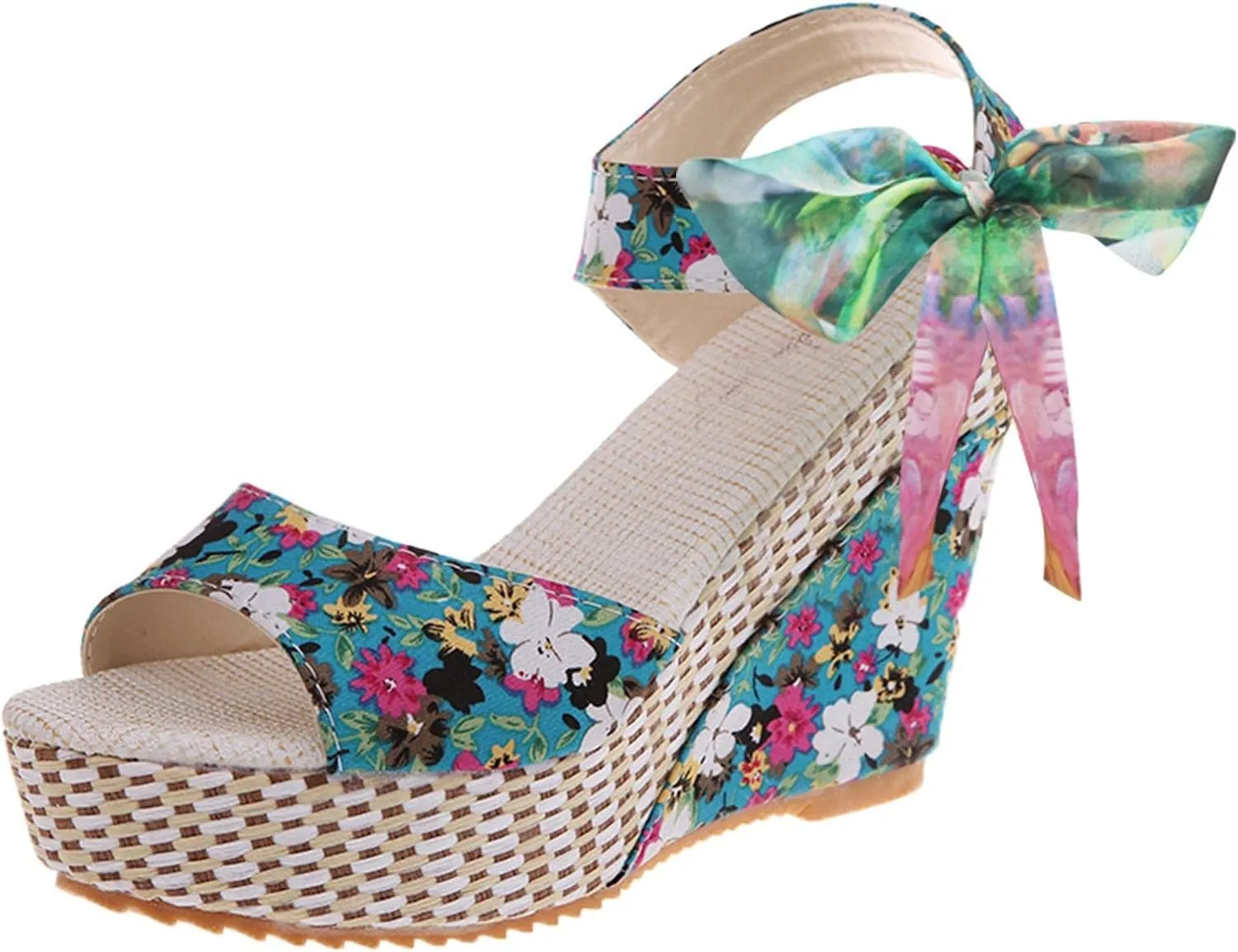 Women's Platform Sandals Wedge Open Toe Ankle Strap Lace Wedding Bridesmaid Shoes Dressy Close Toe Low Heel Lightweight