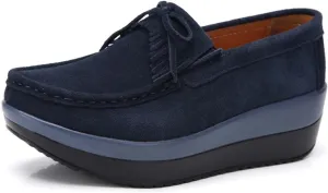 Women's Platform Shoes Fashion Casual Shoes Suede Leather Slip On Loafers Comfortable Non-Slip Tassel Wedge Sneakers