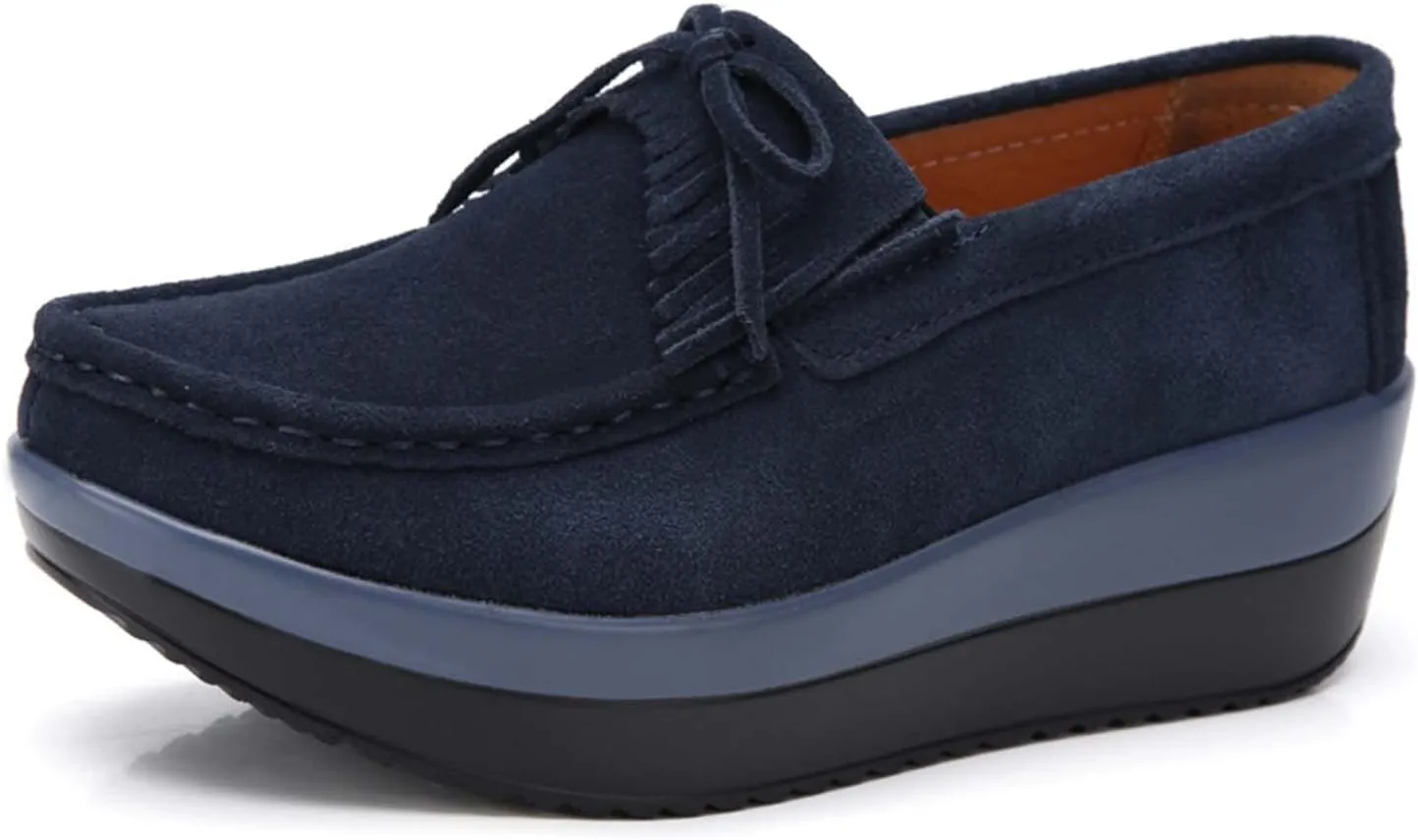Women's Platform Shoes Fashion Casual Shoes Suede Leather Slip On Loafers Comfortable Non-Slip Tassel Wedge Sneakers