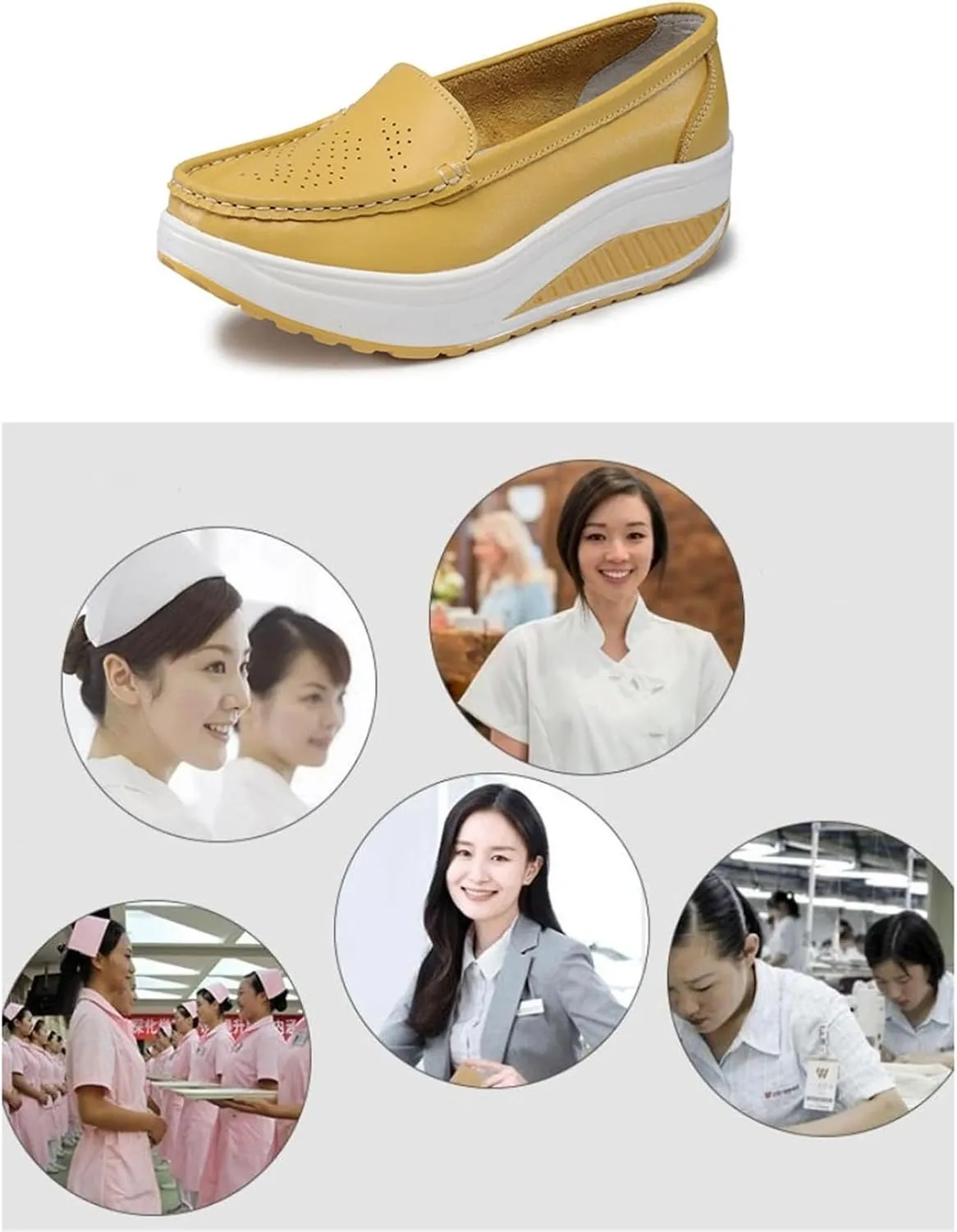 Women's Platform Slip-On Breathable Leather Nursing Shoes, Wedge Non-Slip Air Cushion Nurse Work Shoes, Casual Care Orthopedic Lightweight Shoes, Ideal for Nurse Healthcare Crews