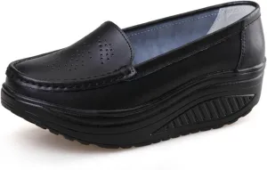 Women's Platform Slip-On Breathable Leather Nursing Shoes, Wedge Non-Slip Air Cushion Nurse Work Shoes, Casual Care Orthopedic Lightweight Shoes, Ideal for Nurse Healthcare Crews