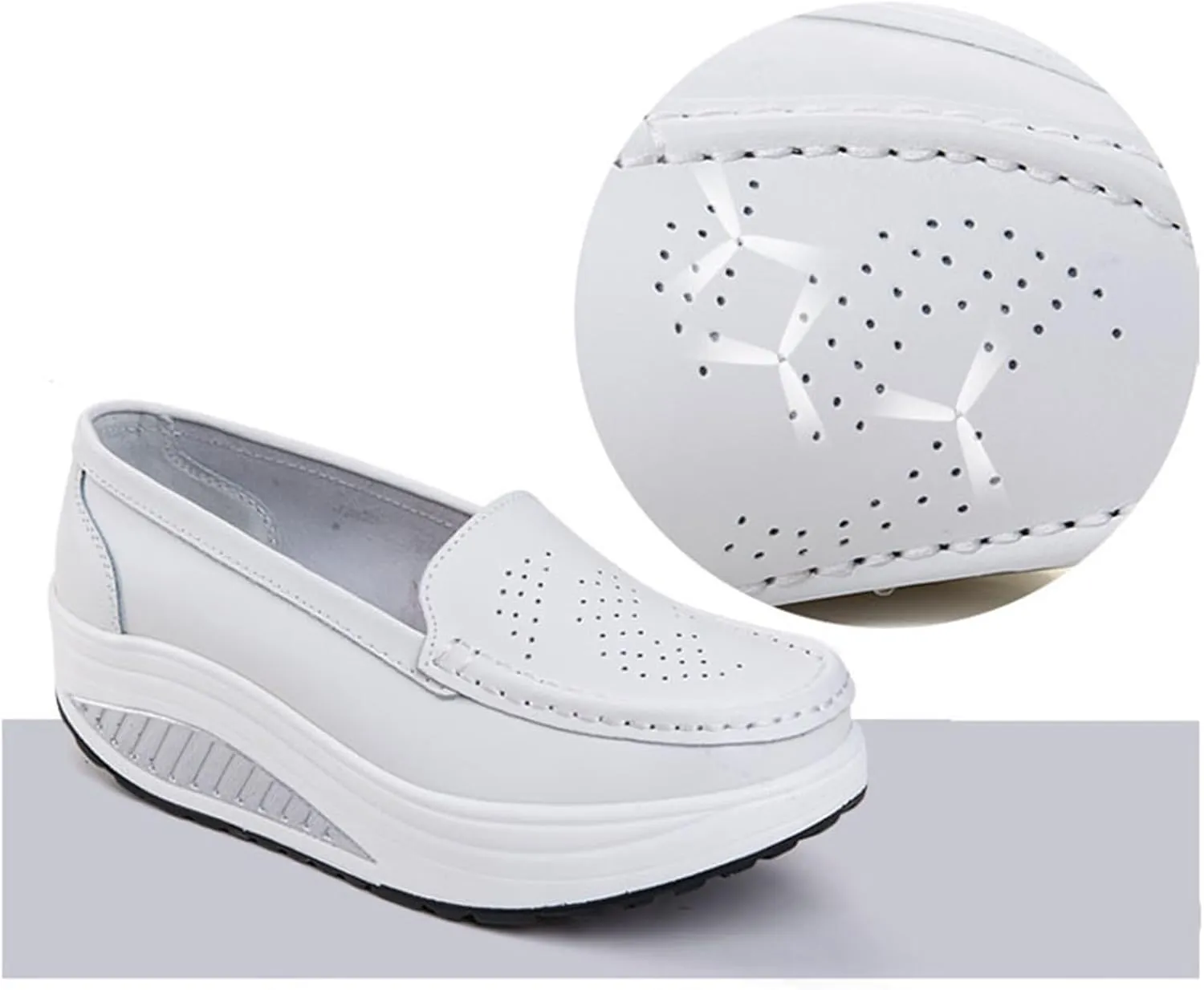 Women's Platform Slip-On Breathable Leather Nursing Shoes, Wedge Non-Slip Air Cushion Nurse Work Shoes, Casual Care Orthopedic Lightweight Shoes, Ideal for Nurse Healthcare Crews
