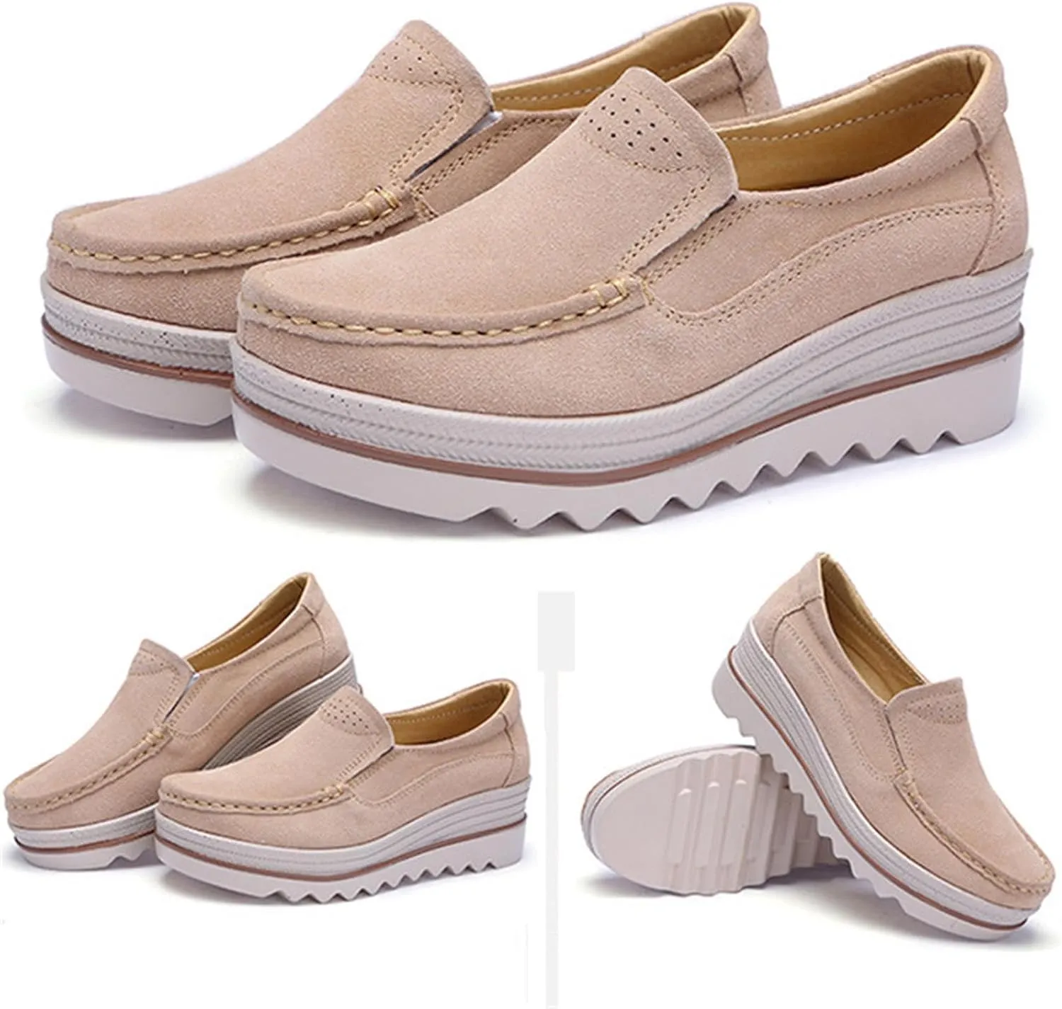 Women's Platform Slip-on Moccasins Wedge Thick Heel Inner Heightening Walking Shoe Breathable Non Slip Workout Shoes