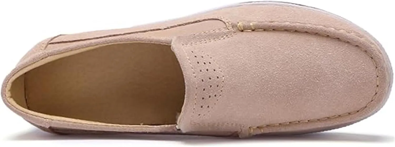 Women's Platform Slip-on Moccasins Wedge Thick Heel Inner Heightening Walking Shoe Breathable Non Slip Workout Shoes