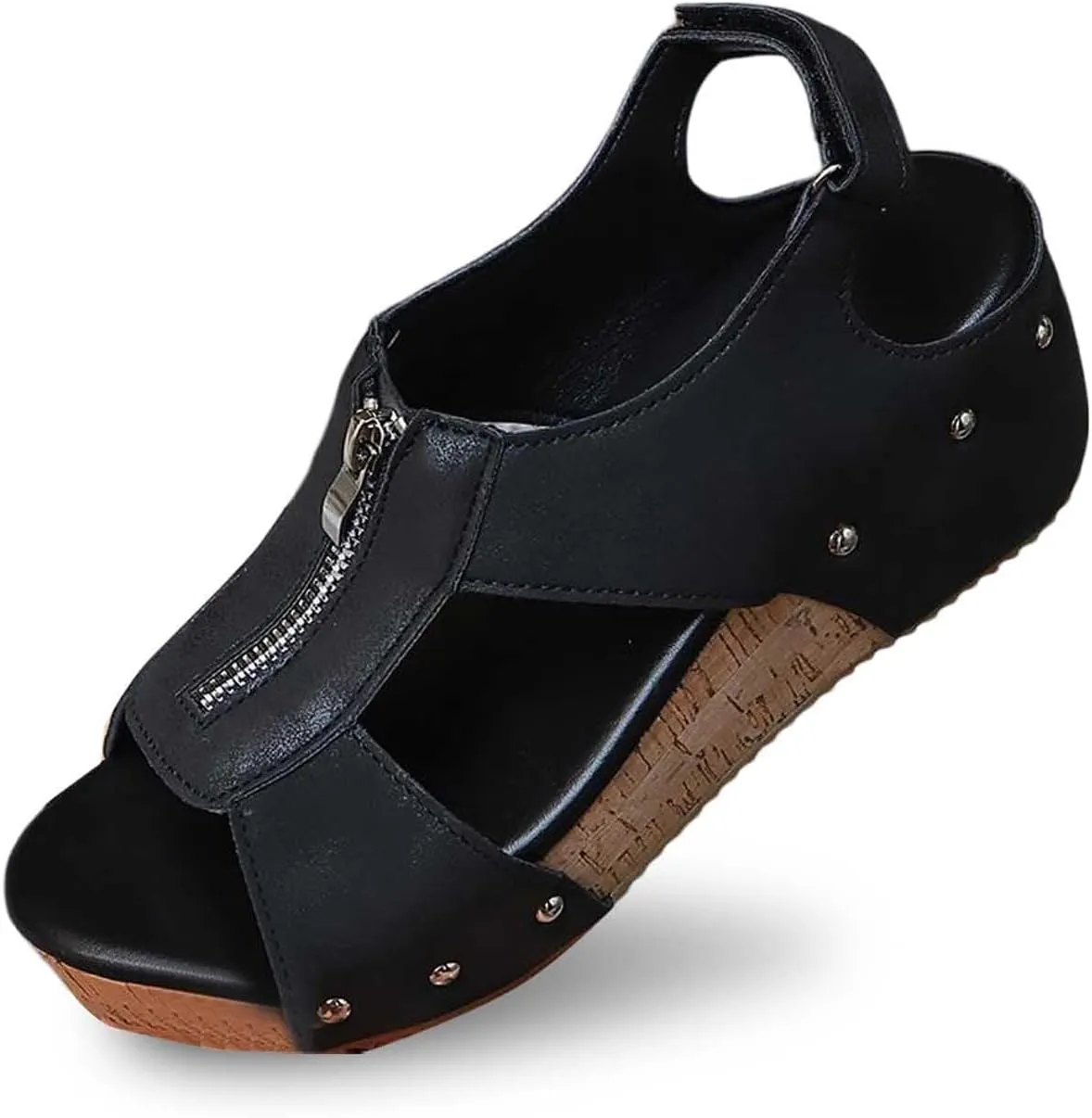 Women's Platform Wedge Sandals Open Toe Non Slip Cork Footbed Wedge Sandals Adjustable Hook and Loop Closure Shoes Lightweight for All Day Wear