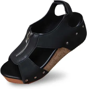 Women's Platform Wedge Sandals Open Toe Non Slip Cork Footbed Wedge Sandals Adjustable Hook and Loop Closure Shoes Lightweight for All Day Wear