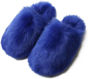 Women's Plush Faux Fur Slipper Slide Sandal Soft Furry Fuzzy Fluffy Lovely Indoor Outdoor Slip On Slippers Multicolor Winter House Shoes