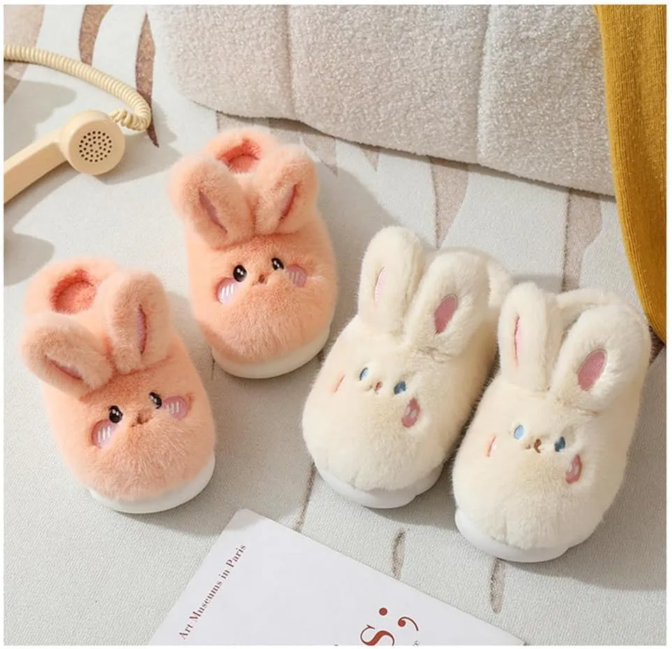 Women's Rabbit Plush Slippers - Warm, Comfortable, Anti-Slip, Thick Sole, Soft Cotton, Perfect for Winter