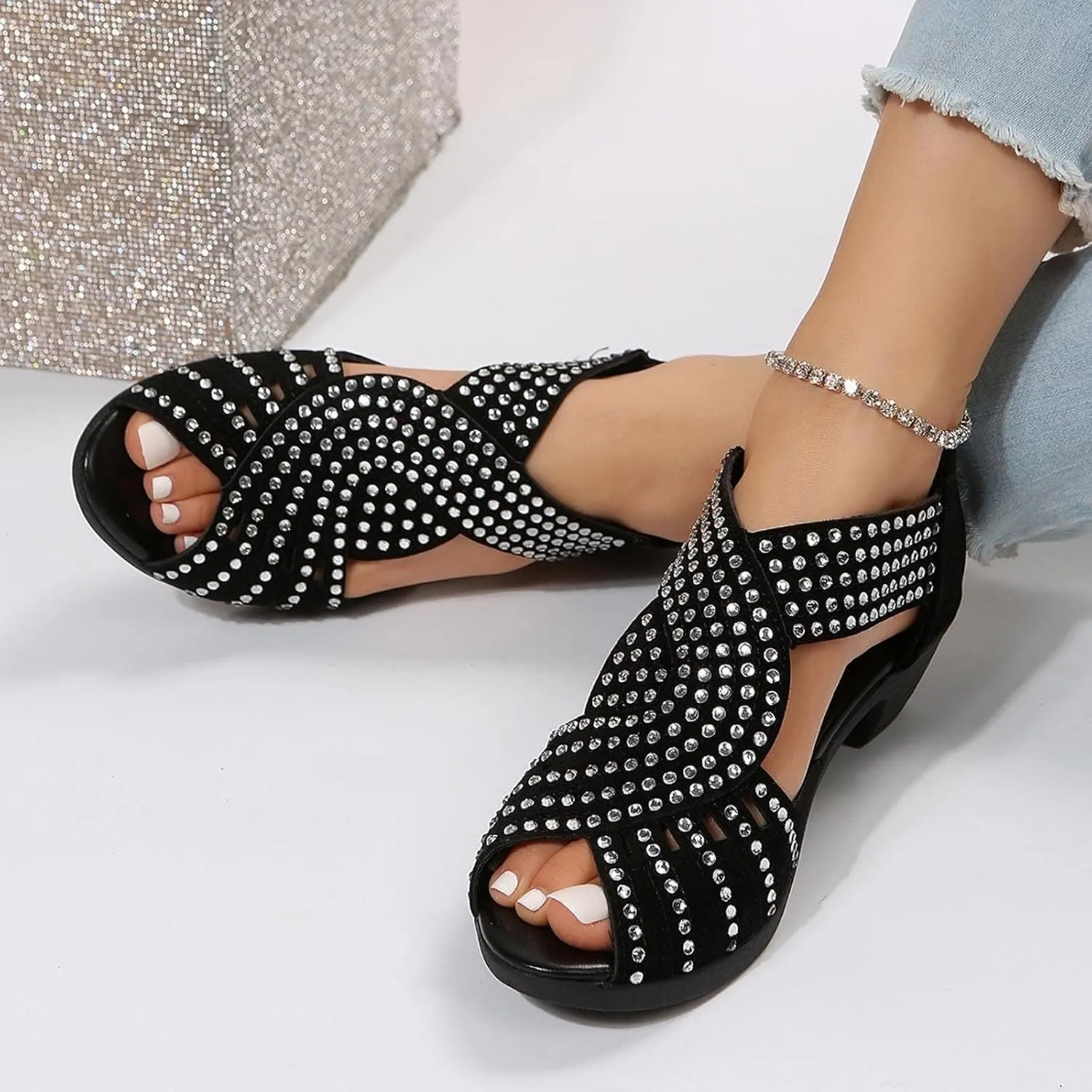 Womens Sandals Bachata Performance Dance Shoes Summer Sparkly Bling Bohemian Sandal Beach Sandals Orthopedic Sandal