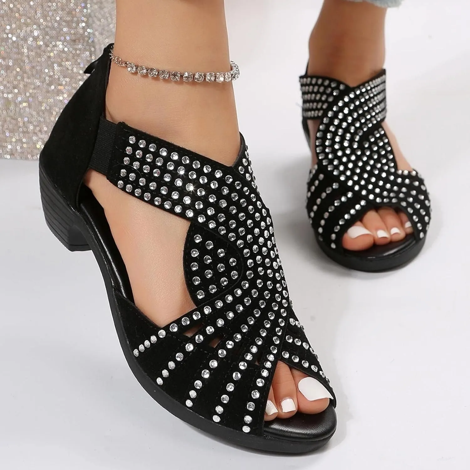 Womens Sandals Bachata Performance Dance Shoes Summer Sparkly Bling Bohemian Sandal Beach Sandals Orthopedic Sandal