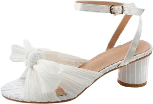 Womens Sandals Bow Decoration Soft Satin Chunky Heels Ankle Strap Wedge Sandals Summer Wedding Party Sandals Women