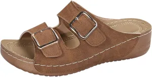 Womens Slide Sandals Cork Footbed Open Toe Adjustable Platform Sandals Comfort Slip On Slippers for Summer