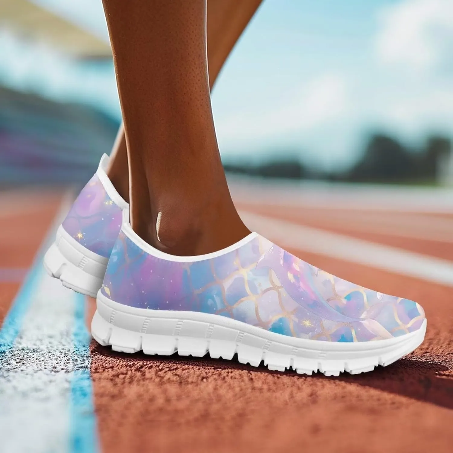Womens Slip On Walking Shoes Non Slip Fashion Sneakers Breathable Workout Shoes Lightweight Gym Loafers White Sole