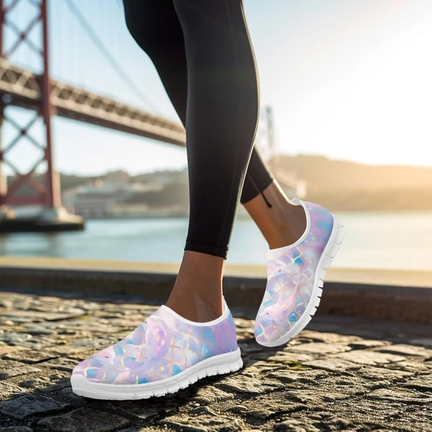 Womens Slip On Walking Shoes Non Slip Fashion Sneakers Breathable Workout Shoes Lightweight Gym Loafers White Sole