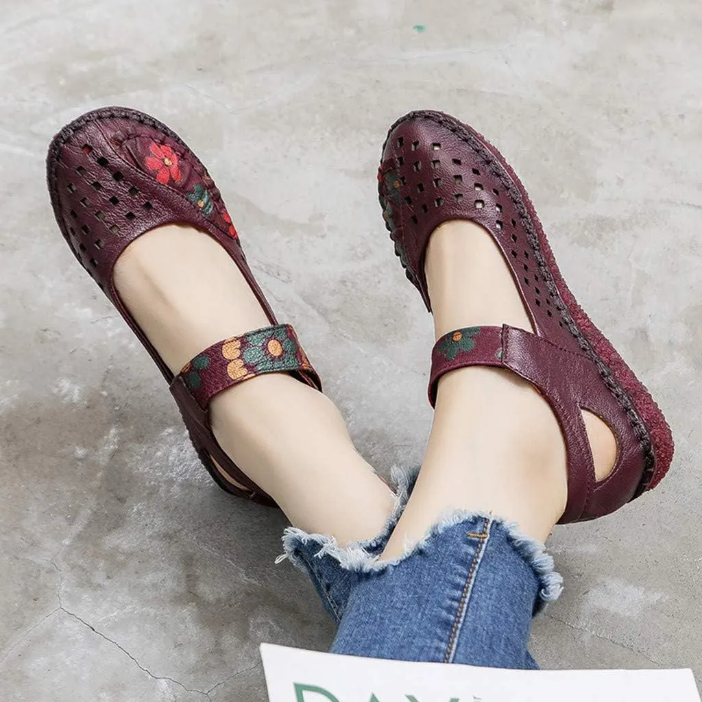 Women's Soft Bottom Flat Ankle Strap Shallow Fashion Sandals Hollow Dance Shoes