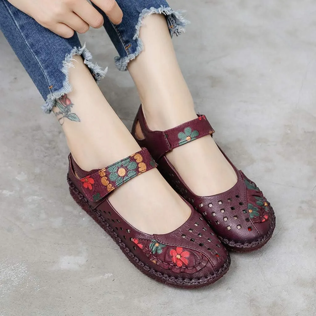 Women's Soft Bottom Flat Ankle Strap Shallow Fashion Sandals Hollow Dance Shoes