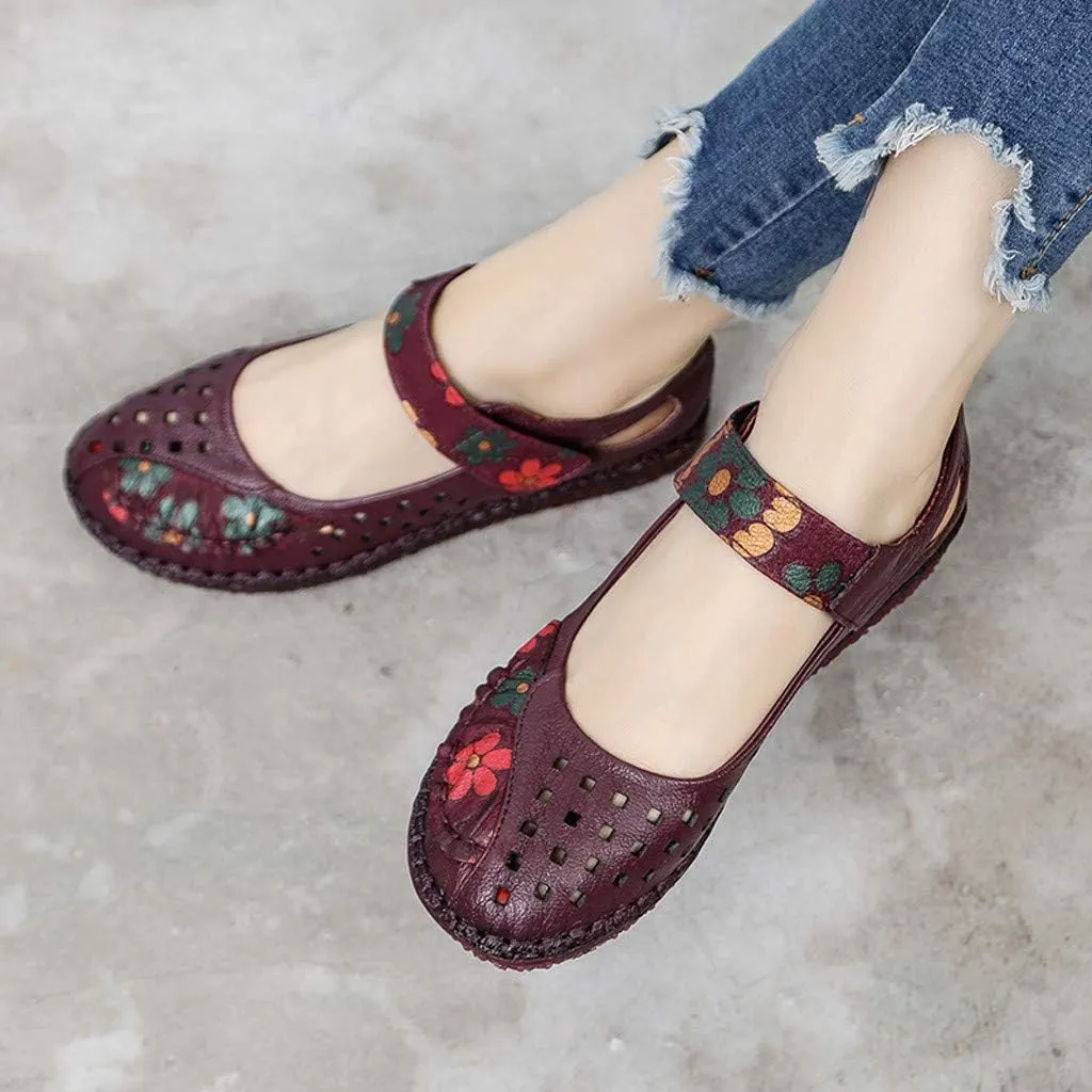 Women's Soft Bottom Flat Ankle Strap Shallow Fashion Sandals Hollow Dance Shoes