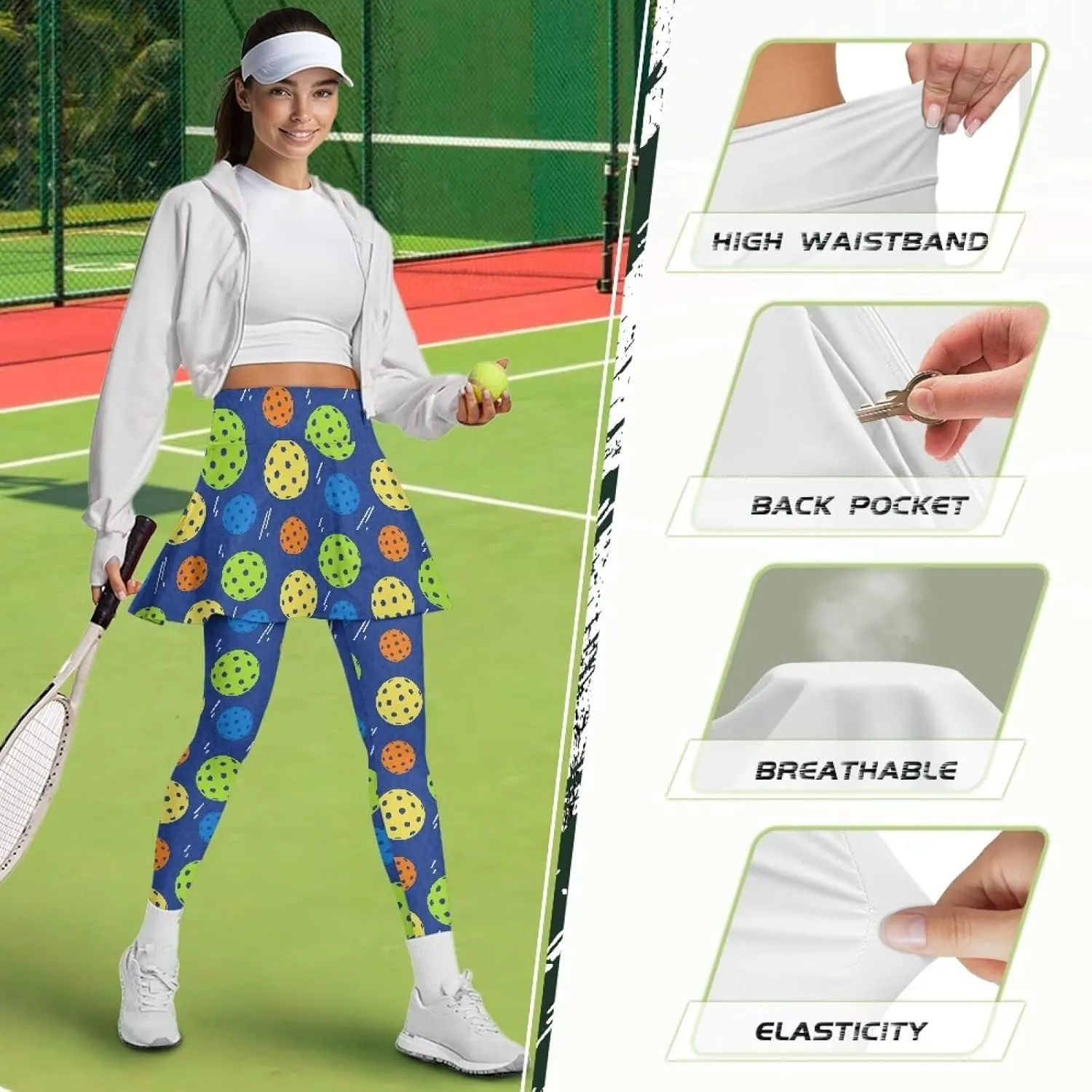 Women's Tennis Leggings with Skirts and Pockets - Soft, Comfortable Athletic Skirt with Leggings