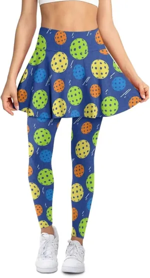 Women's Tennis Leggings with Skirts and Pockets - Soft, Comfortable Athletic Skirt with Leggings