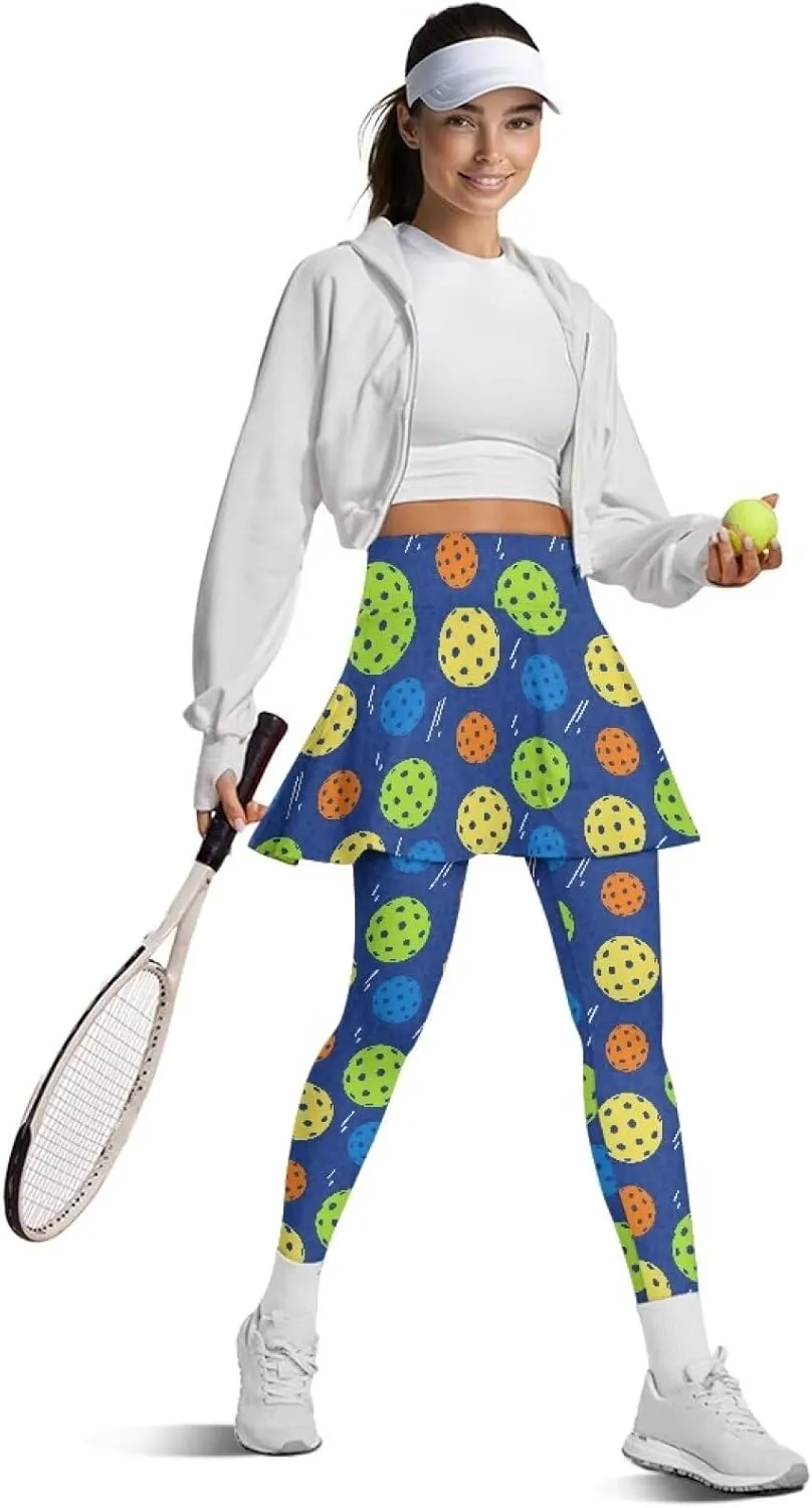 Women's Tennis Leggings with Skirts and Pockets - Soft, Comfortable Athletic Skirt with Leggings