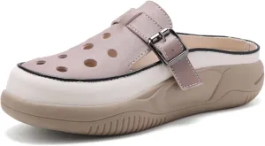 Women's Thick Platform Hollow Slip - on Mules, Breathable Closed Toe Walking Shoes for Outdoor & Beach
