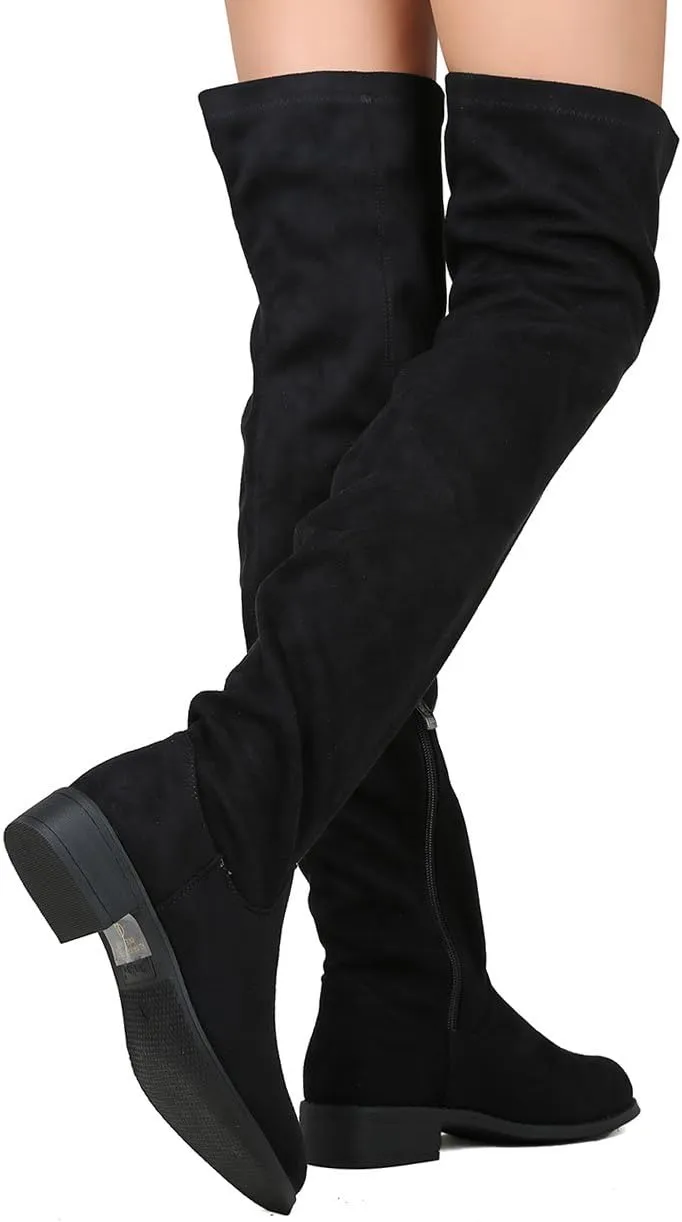 Women's Thigh High Flat Boots Stretchy Pull on Casual Boots by (TM)