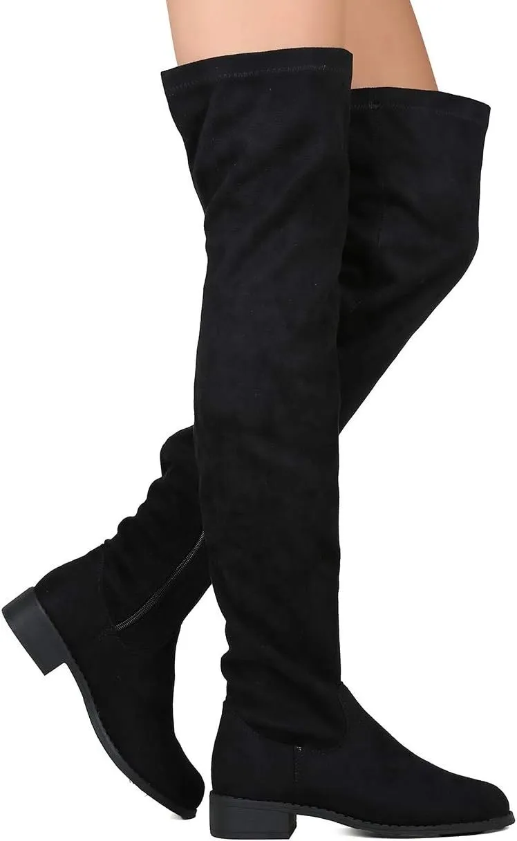 Women's Thigh High Flat Boots Stretchy Pull on Casual Boots by (TM)