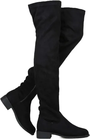 Women's Thigh High Flat Boots Stretchy Pull on Casual Boots by (TM)