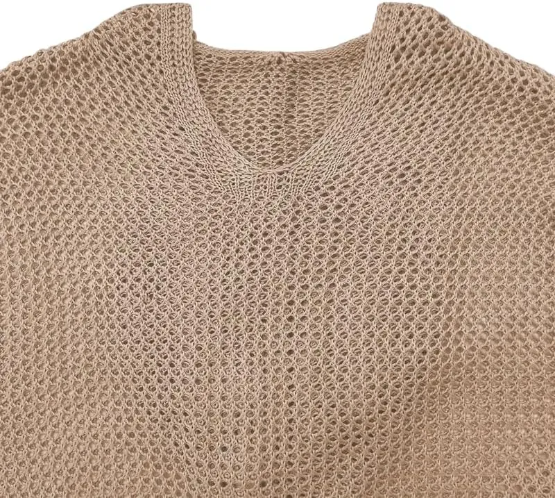 Women’s V-Neck Long Sleeve Sweaters, 2025 Spring Crochet Knit Sweaters for Women, Loose Fit Lightweight Blouse, Coral