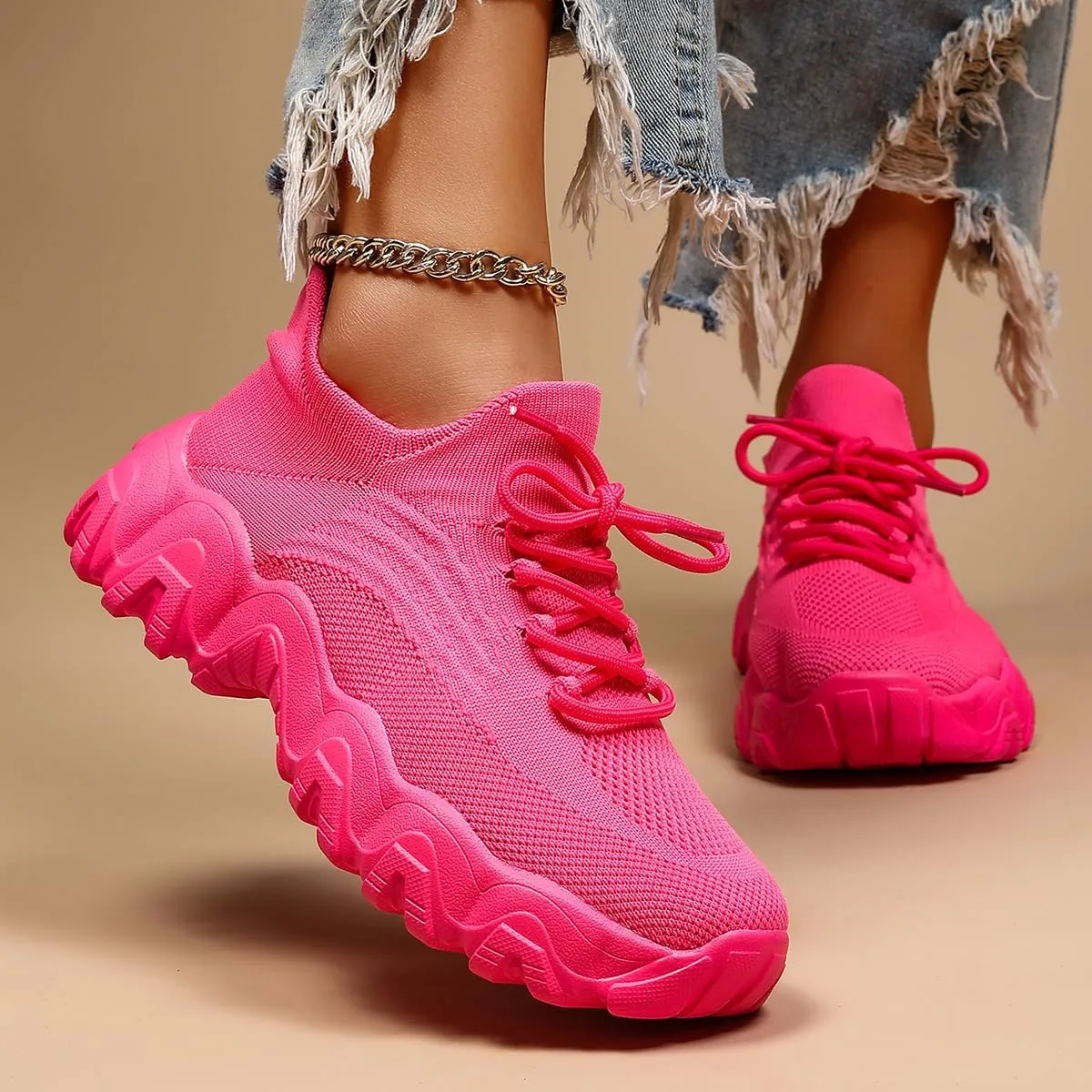 Women's Walking Shoes Slip-On Running Shoes- MD Sole Lightweight Sneakers for Women, Breathable Arch Support Running Gym Shoes
