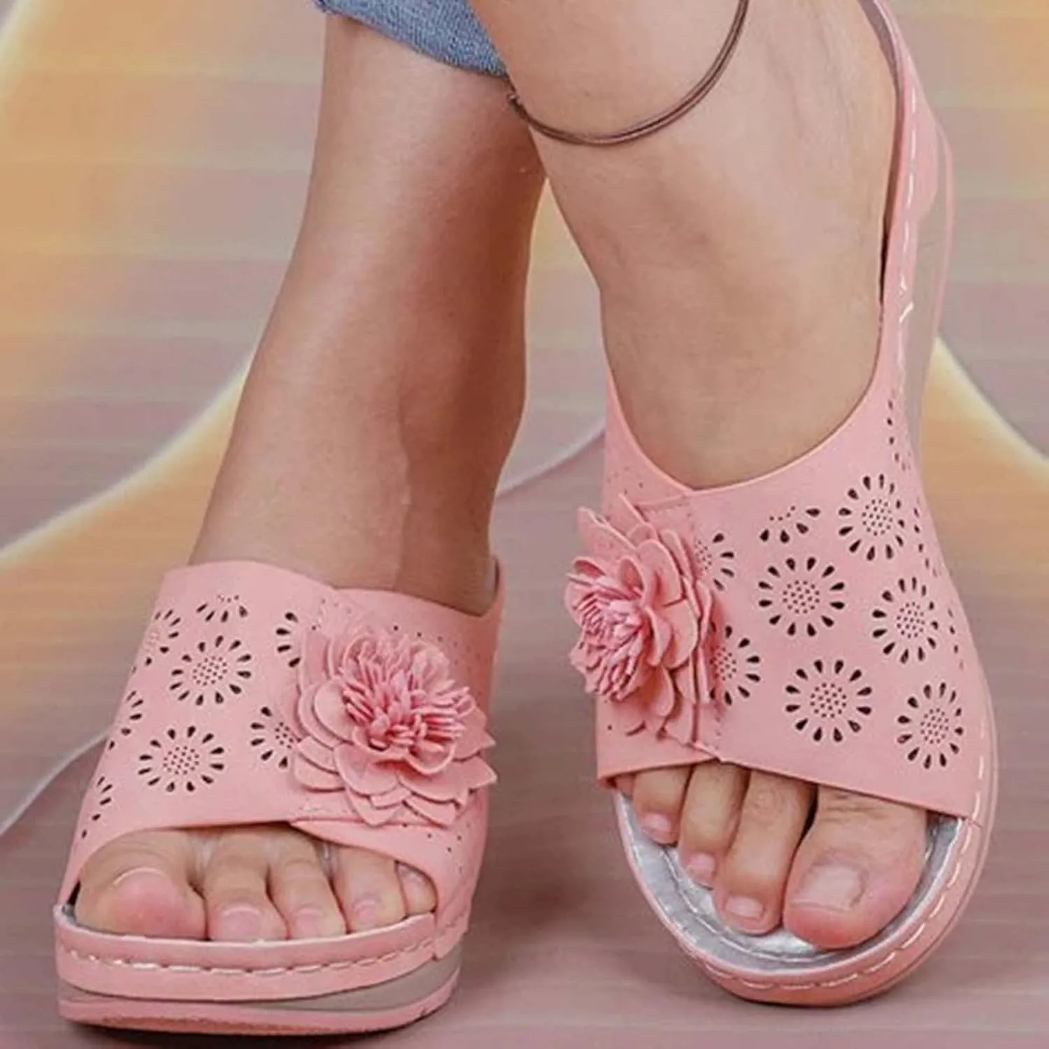 Women's Wedge Heel Boho Slide Shoes Summer Dressy Outdoor Beach Sandals Slip on Vacation Slippers Wedges Slides